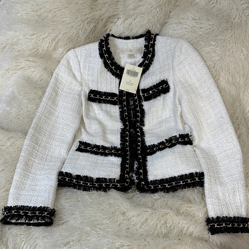 Boston Proper White and Black Tweed Blazer